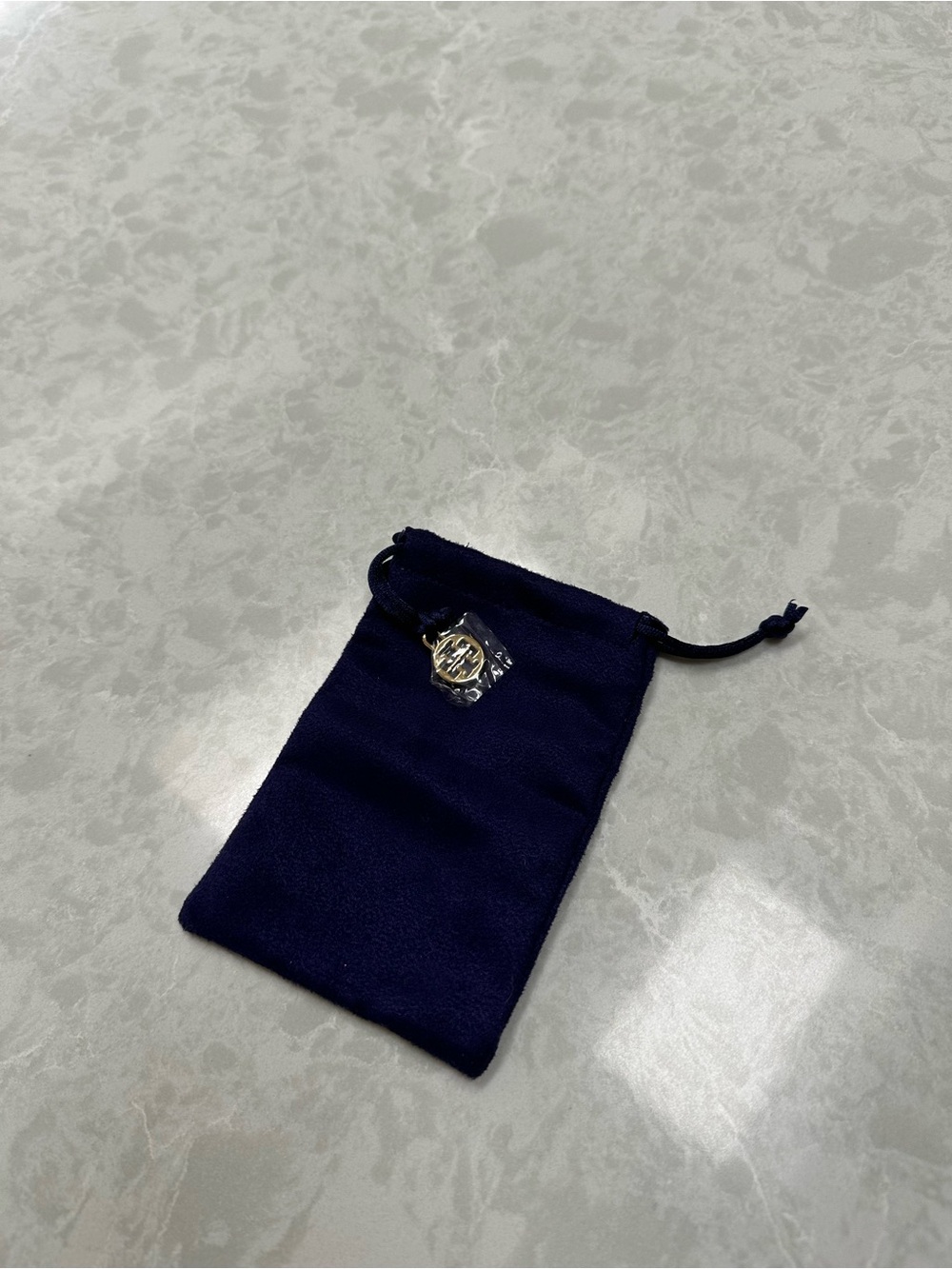 Tory Burch Navy Velvet Drawstring Pouch with Gold Accent Charm